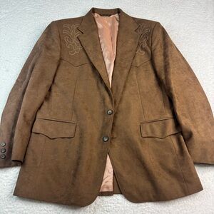 Panago West Embroidered Sports Coat 44R Brown Made USA Cowboy Vintage Western